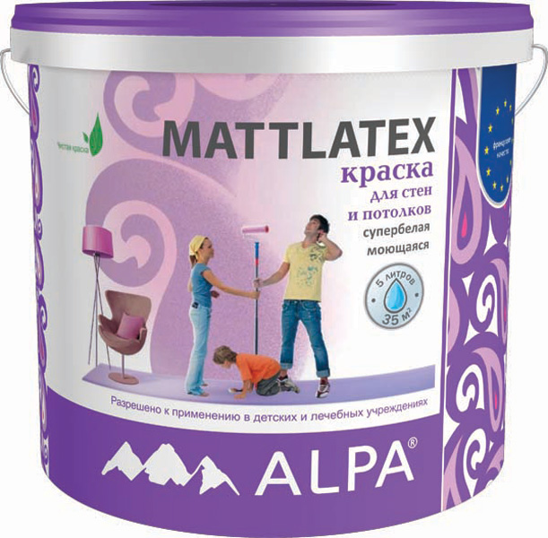 Краска ALPA DIY МАТТЛАТЕКС 10л(15,6кг) матов. латекс. моющаяся. рек-но для дет. и мед. учр.