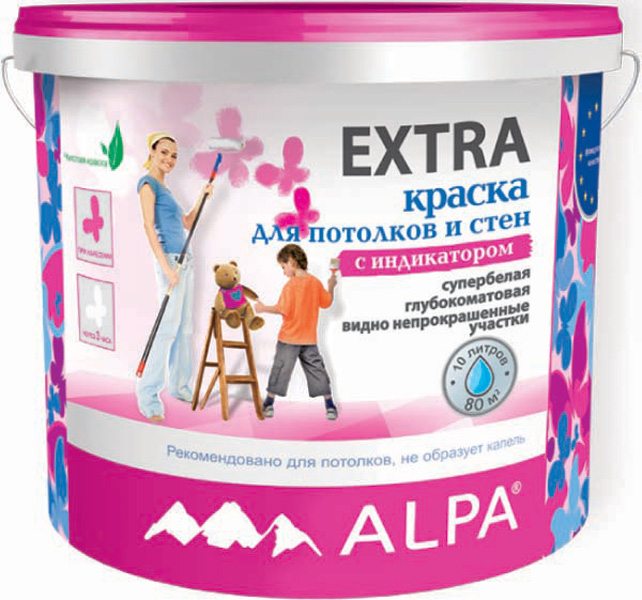 Краска ALPA DIY EXTRA 2л (3,28кг) акриловая глубокомат. с индик. рек-но для дет. и мед. учрежд.