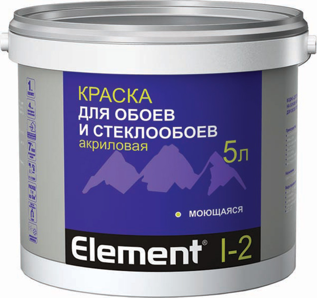 Краска ALPA ЭЛЕМЕНТ I-2 10л (15,6кг) для обоев и стеклообоев матовая акриловая моющаяся