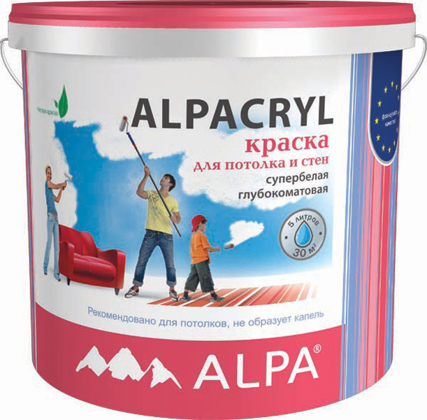 Краска ALPA DIY АЛЬПАКРИЛ 2л (3,1кг) глубокоматовая рек-но для  дет. и мед. учрежд.
